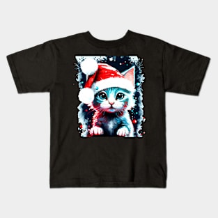 Kitten Cat Christmas Hat Kids T-Shirt